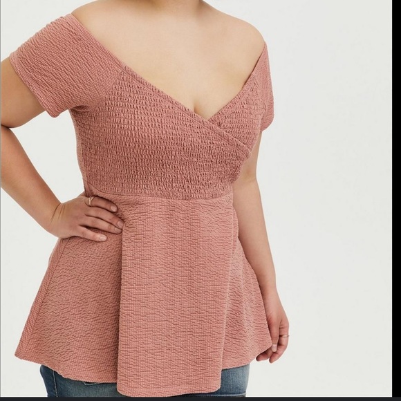 Torrid Textured Knit Off Shoulder Babydoll Top Ash Rose Womens Size 3X - Picture 1 of 8